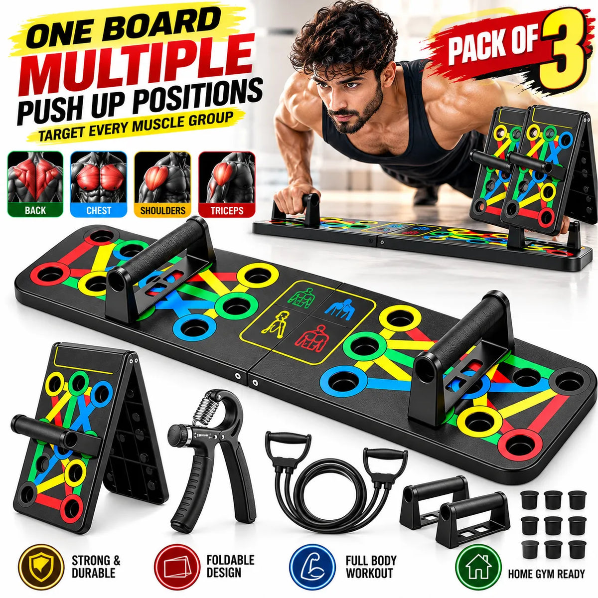 EzyBreath push-up board fitness set with workout accessories for home strength training
