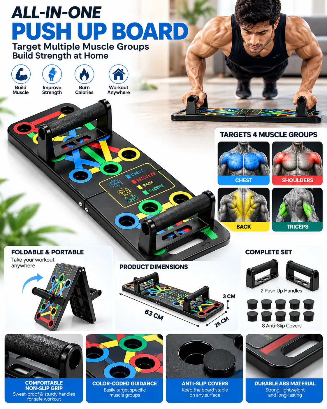 EzyBreath push-up board with non-slip handles for home and gym strength training