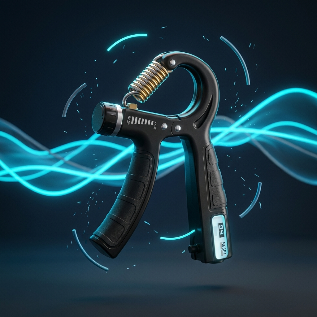 Close-up of the EzyBreath hand gripper resistance control and built-in repetition counter
