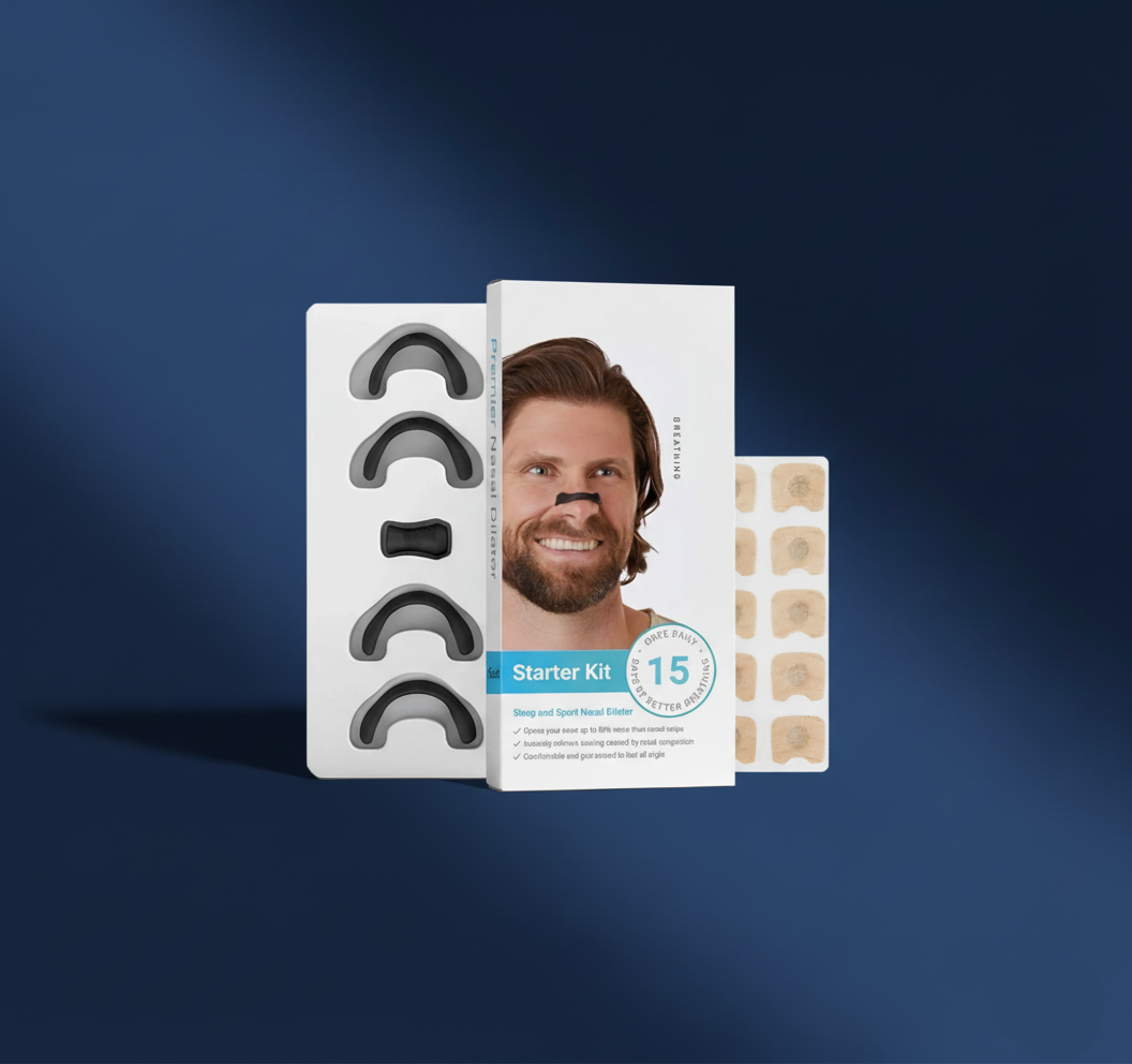 EzyBreath magnetic nasal dilator starter kit with reusable nasal bands, adhesive tabs and applicator