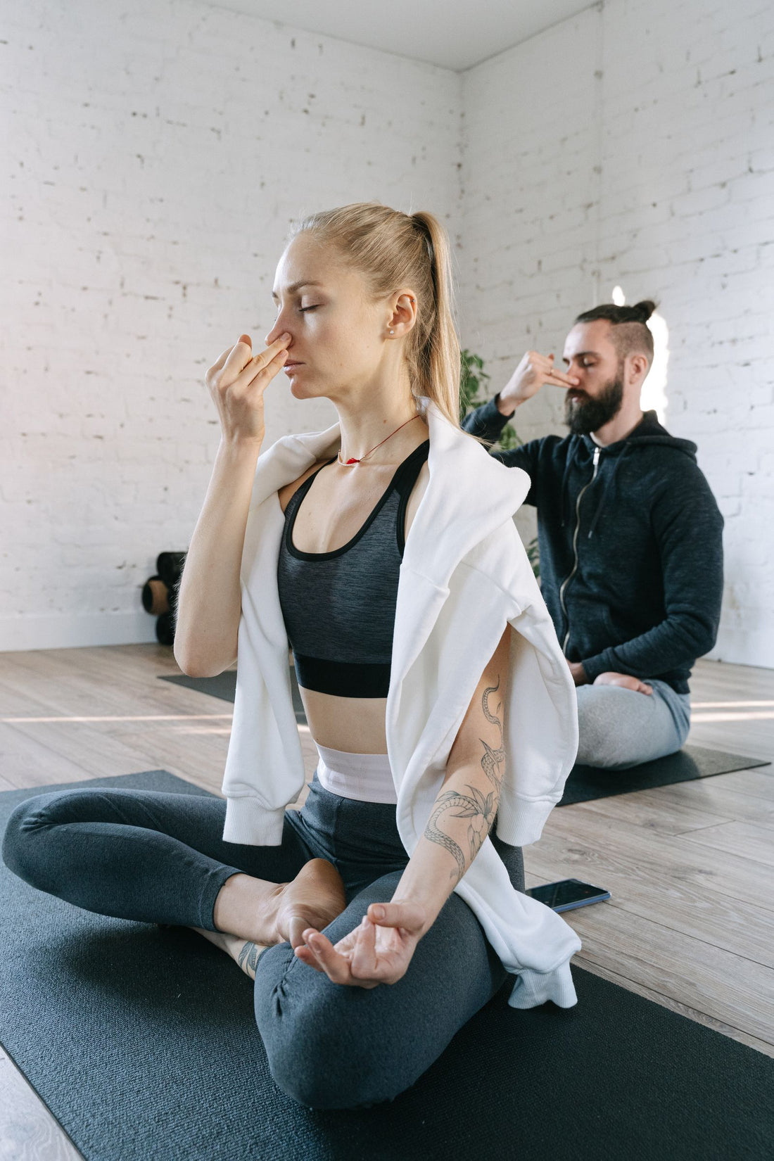 Calm yoga breathing session indoors