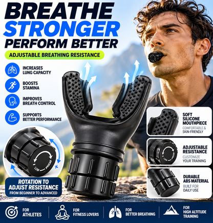 EzyBreath breathing resistance trainer shown in a product graphic for breathing exercises