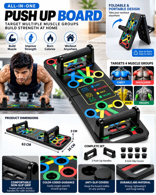 Top view of the EzyBreath push-up board showing marked hand placements for bodyweight workouts